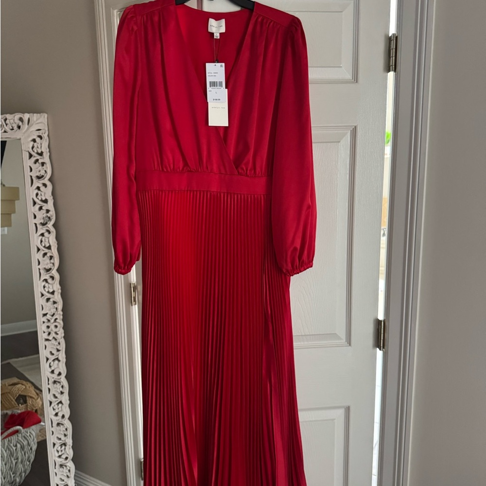 Red Pleated Gown with Bishop Sleeves